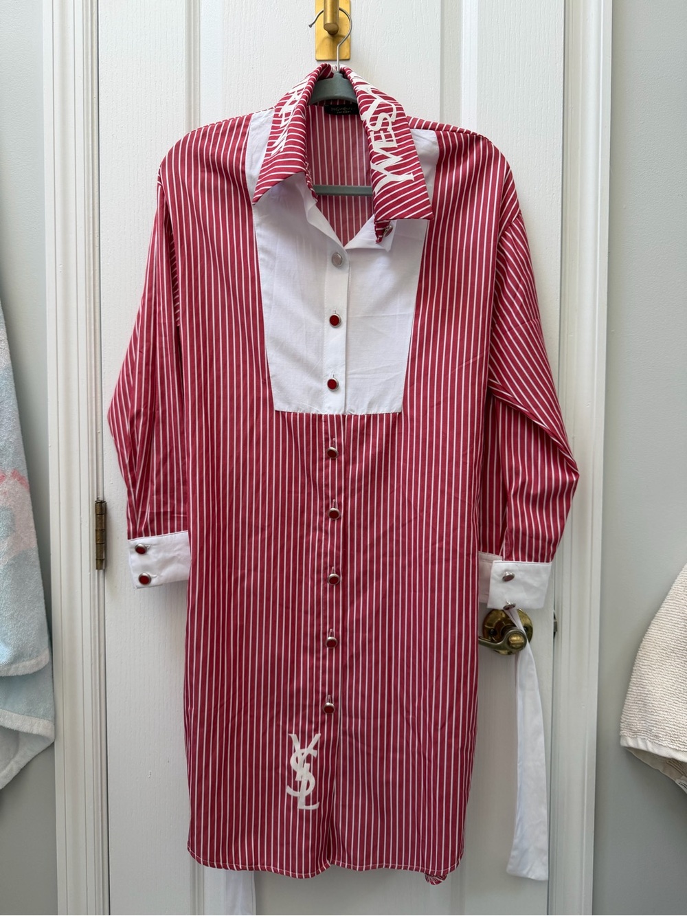 Woman’s Red & White Striped Button-Down Dress